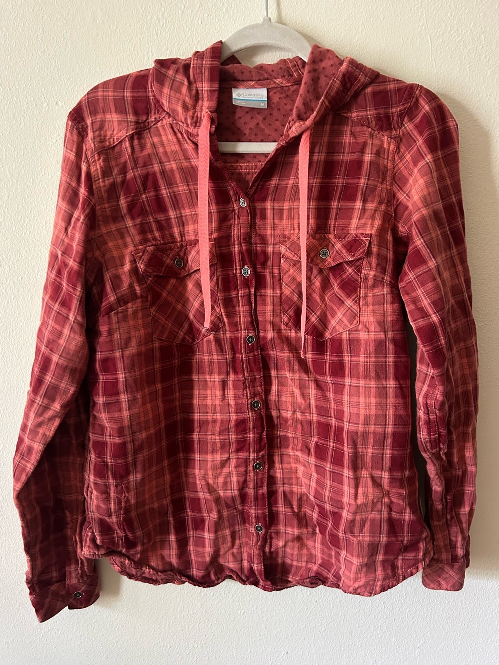 Columbia hooded pink and red  flannel